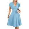 image:imageLYANER Womens Warp V Neck Ruffle Short Sleeve A Line Swing Flared Cocktail Party Midi DressPure Royal Bule