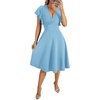 image:imageLYANER Womens Warp V Neck Ruffle Short Sleeve A Line Swing Flared Cocktail Party Midi DressPure Royal Bule