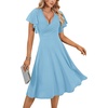 image:imageLYANER Womens Warp V Neck Ruffle Short Sleeve A Line Swing Flared Cocktail Party Midi DressPure Royal Bule