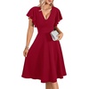 image:imageLYANER Womens Warp V Neck Ruffle Short Sleeve A Line Swing Flared Cocktail Party Midi DressPure Wine Red