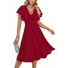 image:imageLYANER Womens Warp V Neck Ruffle Short Sleeve A Line Swing Flared Cocktail Party Midi DressPure Wine Red