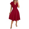 image:imageLYANER Womens Warp V Neck Ruffle Short Sleeve A Line Swing Flared Cocktail Party Midi DressPure Wine Red