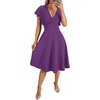 image:imageLYANER Womens Warp V Neck Ruffle Short Sleeve A Line Swing Flared Cocktail Party Midi DressPurple