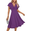 image:imageLYANER Womens Warp V Neck Ruffle Short Sleeve A Line Swing Flared Cocktail Party Midi DressPurple