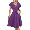 image:imageLYANER Womens Warp V Neck Ruffle Short Sleeve A Line Swing Flared Cocktail Party Midi DressPurple