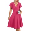image:imageLYANER Womens Warp V Neck Ruffle Short Sleeve A Line Swing Flared Cocktail Party Midi DressRose