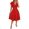 image:imageLYANER Womens Warp V Neck Ruffle Short Sleeve A Line Swing Flared Cocktail Party Midi DressRose Red