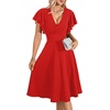 image:imageLYANER Womens Warp V Neck Ruffle Short Sleeve A Line Swing Flared Cocktail Party Midi DressRose Red