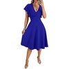 image:imageLYANER Womens Warp V Neck Ruffle Short Sleeve A Line Swing Flared Cocktail Party Midi DressRoyal Blue