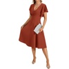 image:imageLYANER Womens Warp V Neck Ruffle Short Sleeve A Line Swing Flared Cocktail Party Midi DressRust Red