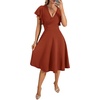 image:imageLYANER Womens Warp V Neck Ruffle Short Sleeve A Line Swing Flared Cocktail Party Midi DressRust Red
