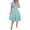 image:imageLYANER Womens Warp V Neck Ruffle Short Sleeve A Line Swing Flared Cocktail Party Midi DressSky Blue
