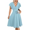 image:imageLYANER Womens Warp V Neck Ruffle Short Sleeve A Line Swing Flared Cocktail Party Midi DressSky Blue