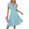 image:imageLYANER Womens Warp V Neck Ruffle Short Sleeve A Line Swing Flared Cocktail Party Midi DressSky Blue