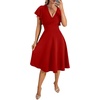 image:imageLYANER Womens Warp V Neck Ruffle Short Sleeve A Line Swing Flared Cocktail Party Midi DressSolid Red