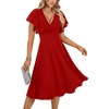 image:imageLYANER Womens Warp V Neck Ruffle Short Sleeve A Line Swing Flared Cocktail Party Midi DressSolid Red