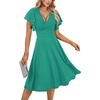 image:imageLYANER Womens Warp V Neck Ruffle Short Sleeve A Line Swing Flared Cocktail Party Midi DressTeal