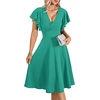 image:imageLYANER Womens Warp V Neck Ruffle Short Sleeve A Line Swing Flared Cocktail Party Midi DressTeal