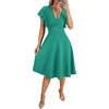 image:imageLYANER Womens Warp V Neck Ruffle Short Sleeve A Line Swing Flared Cocktail Party Midi DressTeal