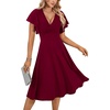 image:imageLYANER Womens Warp V Neck Ruffle Short Sleeve A Line Swing Flared Cocktail Party Midi DressWine Red