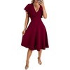 image:imageLYANER Womens Warp V Neck Ruffle Short Sleeve A Line Swing Flared Cocktail Party Midi DressWine Red