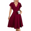image:imageLYANER Womens Warp V Neck Ruffle Short Sleeve A Line Swing Flared Cocktail Party Midi DressWine Red