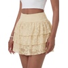 image:imageLYANER Womens Y2K Lace Mini Skirt with Shorts Layered Floral Lace Ruffle High Waist A Line SkortBeige