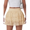 image:imageLYANER Womens Y2K Lace Mini Skirt with Shorts Layered Floral Lace Ruffle High Waist A Line SkortBeige