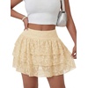 image:imageLYANER Womens Y2K Lace Mini Skirt with Shorts Layered Floral Lace Ruffle High Waist A Line SkortBeige