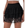 image:imageLYANER Womens Y2K Lace Mini Skirt with Shorts Layered Floral Lace Ruffle High Waist A Line SkortBlack