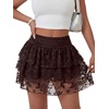 image:imageLYANER Womens Y2K Lace Mini Skirt with Shorts Layered Floral Lace Ruffle High Waist A Line SkortDark Brown