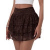image:imageLYANER Womens Y2K Lace Mini Skirt with Shorts Layered Floral Lace Ruffle High Waist A Line SkortDark Brown