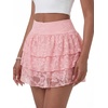 image:imageLYANER Womens Y2K Lace Mini Skirt with Shorts Layered Floral Lace Ruffle High Waist A Line SkortLight Pink