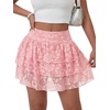 image:imageLYANER Womens Y2K Lace Mini Skirt with Shorts Layered Floral Lace Ruffle High Waist A Line SkortLight Pink