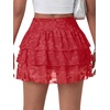image:imageLYANER Womens Y2K Lace Mini Skirt with Shorts Layered Floral Lace Ruffle High Waist A Line SkortRed