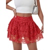 image:imageLYANER Womens Y2K Lace Mini Skirt with Shorts Layered Floral Lace Ruffle High Waist A Line SkortRed