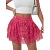image:imageLYANER Womens Y2K Lace Mini Skirt with Shorts Layered Floral Lace Ruffle High Waist A Line SkortRose Red