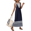 image:imageLYANER Womens Boho Print Notch V Neck Sleeveless A Line Beach Vacation Long SundressNavy Blue