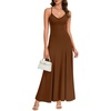image:imageLYANER Womens Casual Summer Dress V Neck Ruffle Spaghetti Strap A Line Elegant Maxi SundressesDark Brown
