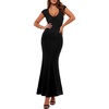 image:imageLYANER Womens Deep V Neck Cap Sleeve Tie Back Bodycon Wedding Guest Long DressBlack