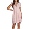 image:imageLYANER Womens Elegant Eyelet V Neck Ruffle Cap Sleeve Tank Babydoll A Line Mini DressPure Pink