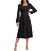 image:imageLYANER Womens Fall Square Neck Long Sleeve Tiered A Line Ribbed Knit Elegant Sweater DressBlack