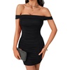 image:imageLYANER Womens Off Shoulder Ruched Sexy Party Club Cocktail Mini Bodycon DressBlack