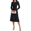 image:imageLYANER Womens Pleated Ruffle Ribbed Knit A Line Long Sleeve Elegant Midi Sweater Dress Black Small