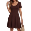 image:imageLYANER Womens Scoop Neck Short Sleeve Skater Dress Casual Ruffle A Line Fit and Flare Mini DressesBrown