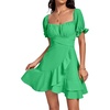 image:imageLYANER Womens Square Neck Ruffle Mini Dress Off The Shoulder Short Sleeve A Line Flowy Graduation DressesGrass Green