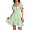 image:imageLYANER Womens Square Neck Ruffle Mini Dress Off The Shoulder Short Sleeve A Line Flowy Graduation DressesLight Green