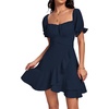 image:imageLYANER Womens Square Neck Ruffle Mini Dress Off The Shoulder Short Sleeve A Line Flowy Graduation DressesNavy Blue