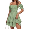 image:imageLYANER Womens Tie Back Off Shoulder Wrap Layer Ruffle A Line Short Sleeve Casual Mini DressGrass Green Print