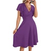 image:imageLYANER Womens Warp V Neck Ruffle Short Sleeve A Line Swing Flared Cocktail Party Midi DressPurple